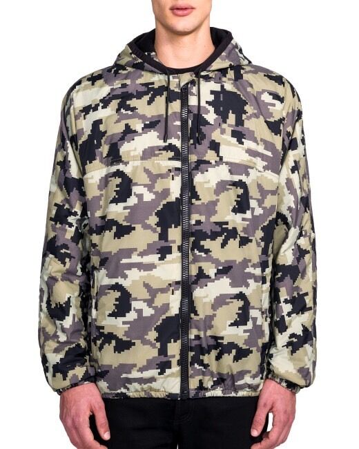 NEW Givenchy Mens Digital Pixel Camo Bomber Hooded Jacket- Khaki