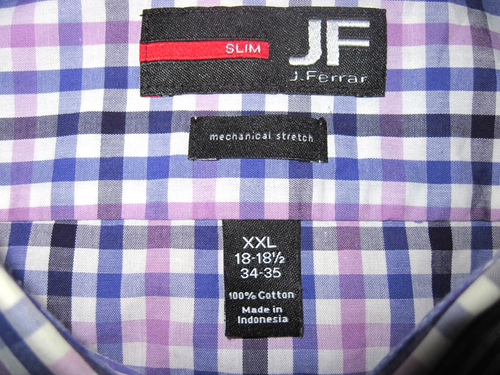 J. Ferrar Slim Fit Stretch Blue/Pink Check Dress Shirt 2XL 18-18.5-34/35 New - Picture 4 of 6