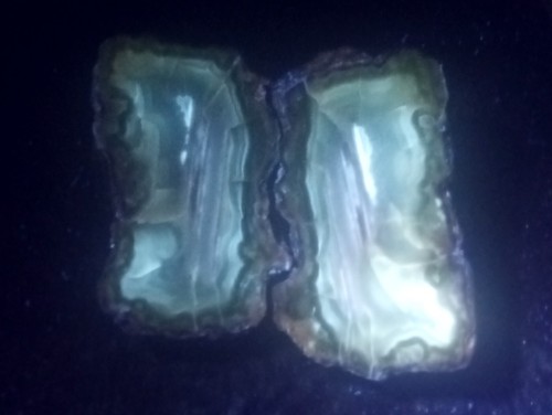 Mirror Polished Blue Lace Waterline Agate Pair Uv Reactive Fluorescent Mineral - Picture 2 of 2