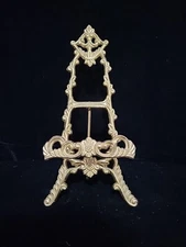Vtg Ornate Bronze Easel Stand Table Top Picture Book Plate Stand Holder 10”×4"