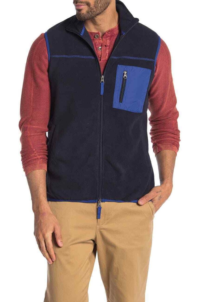 Vintage 1946 Men's Full-Zip Nylon Mixed Media Polar Vest Mood Indigo XL 