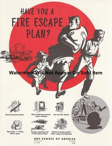 Vintage Boy Scouts of America Fire Prevention Poster Photograph Print 8.5x11"