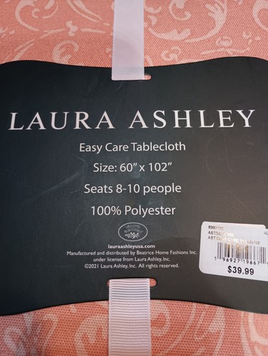 Laura Ashley Table Cloth 60 "x 102" Salmon Paisley Print - Picture 2 of 4