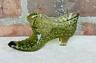Fenton Olive Green Glass Vintage Shoe Slipper With Cat Head Hobnail Pattern