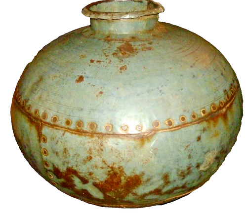 VINTAGE HANDMADE RUSTIC IRON INDIAN BIG WATER POT MATKA VASE JAR Riveted Iron