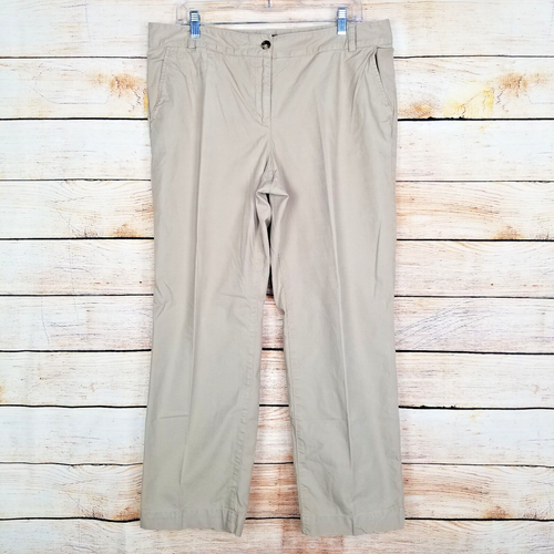 Talbots Petite Womens Size 14 Khaki Straight Leg Pants Career Flat Front Work