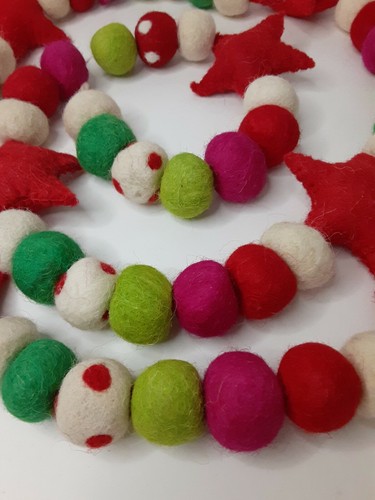 Ghirlanda Albero di Natale 100% Lana Feltro 6FT Stella Pois Poms - Foto 3 di 4