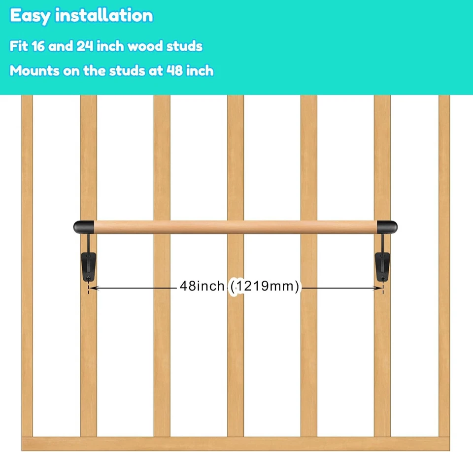 Barra de ballet de madera de 4' sistema de montaje en pared para el hogar/estudio movimientos cuerpo elástico 1,5" Foto 4 de 4