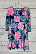 Lilly Pulitzer Women's S Small Navy Blue Pink Floral 3/4 Sleeves Spring Dress
