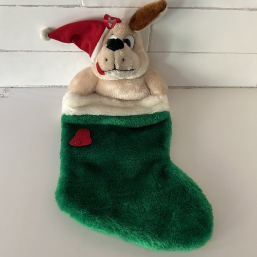 Vintage Christmas Stocking Purina Beggin Strips Dog Puppy Green 3D Plush Ralston - Picture 8 of 9