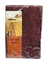 Linens-n-Things Harvest Scroll Damask Tablecloth 60 x 120" Oblong Rouge Red