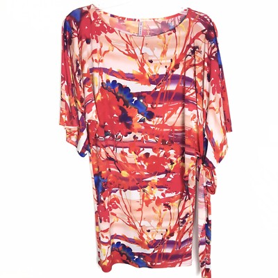 Abi Ferrin Nikki 5 Way Jersey Knit Stretch Red Floral Convertible Dress Sz Small