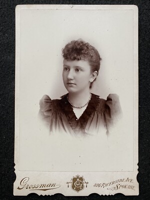 Spokane Washington WA Woman With Pearl Necklace Grossman Antique Cabinet Photo