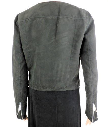 H & M MOTO JACKET Black faux Suede Blazer Size 10 Long Sleeve Diagonal Zipper - Picture 9 of 14