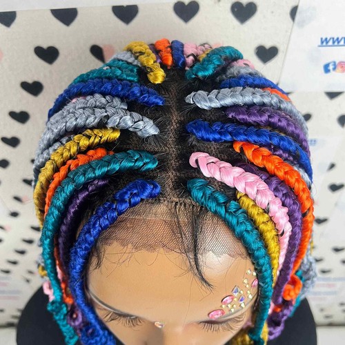 Multicolor Box Braids Short Curls Curly Braided Lace Front Wig For Black Women - Picture 6 of 10