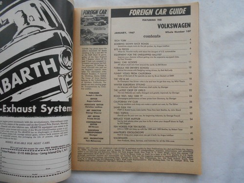 FOREIGN CAR GUIDE Magazine-JANUARY,1967-VOLKSWAGEN - Picture 2 of 2