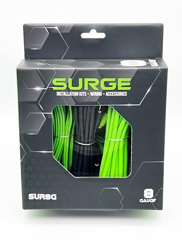 Surge 8-Gauge Car Amplifier Wiring Kit – 20ft Green Power Cable, 20ft RCA - Picture 2 of 7
