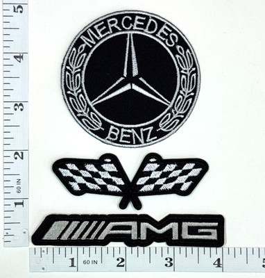 Embroidered 3-Patch Set - Iron-on - Racing - F1 - Checkered Flag - Mercedes-AMG