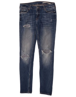 Zara Damen Distressed Mid Rise Slim Jeans EU 40 Medium W30 L30 Blau Baumwolle DV21
