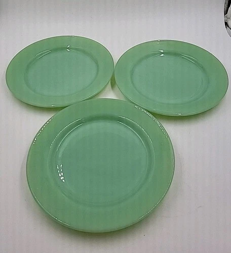 Vintage Fire King AH Glass Jadeite Restaurant Ware 9 Inch Plates Set (3)