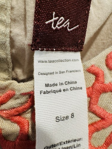 Tea Collection Gold Metallic Embroidered Linen Blend Dress Girl’s Size 8 EUC - Picture 9 of 10