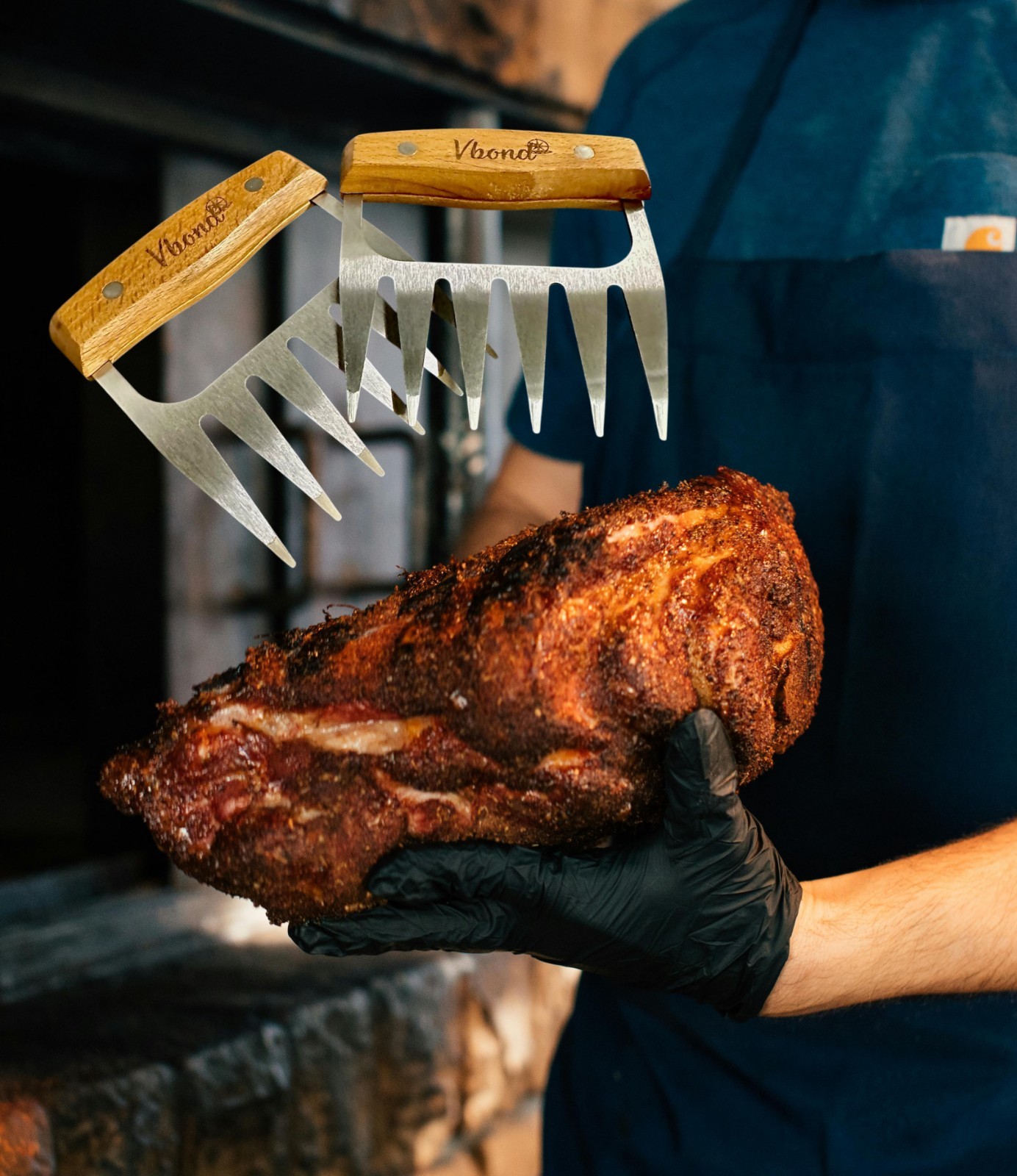 Stainless Meat Claws for Shredding Pulled Pork and BBQ Chicken, Wooden Handle
