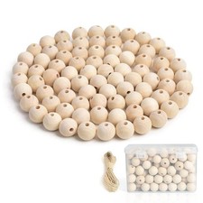 Hagao Natural Wood Beads, 3/4 inch Round Ball Wooden 100 pcs 20mm, Beige