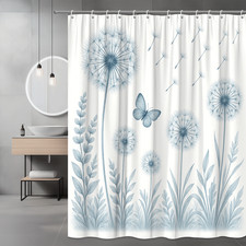 Blue Dandelion Butterfly Shower Curtain, Floral Design