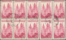 France 1957 Y&T n°1129 Cathédrale de Rouen Bloc horizontal de 10 (ø)