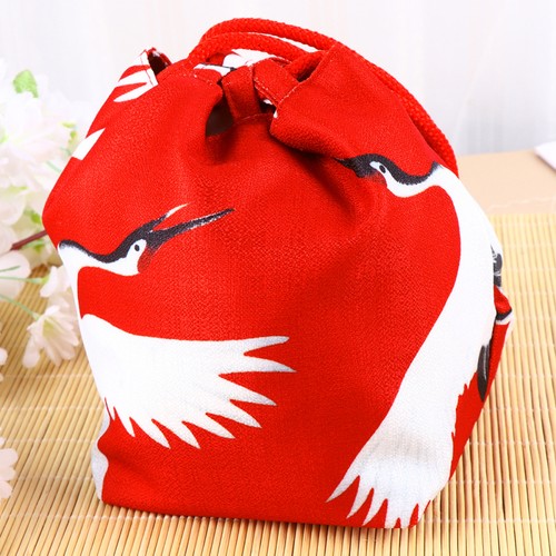 1 Pc Crane Pattern Japanese Style Drawstring Bag Portable Lightweight - Picture 9 of 12