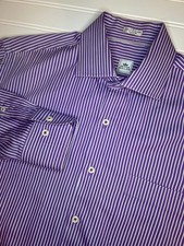 Peter Millar Long Sleeve Button Up Shirt Purple Stripe Men's Large Stretch