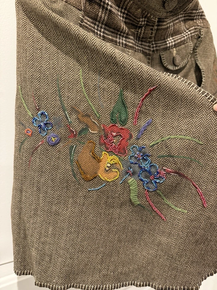 Chaqueta Just Angels Vintage Mixta Media Pata de Gallo Cuadros Cuentas Flor Capa XS Foto 3 de 4