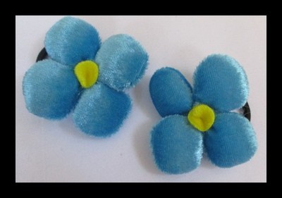Build A Bear Workshop Set of 2 Blue Velour Flower Ear Bows