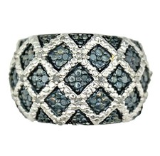 Blue  White Cubic Zirconia Band Ring .925 Sterling Silver 11.1g Size 7