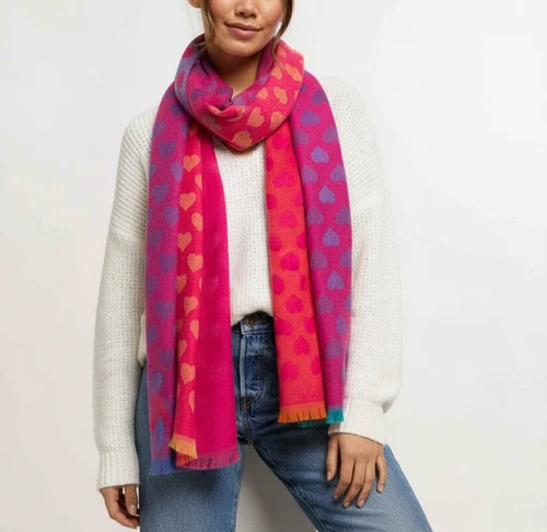 Trendiger Damen Winter Schal Bunt Halstuch Herz Muster im Farbverlauf warm weich
