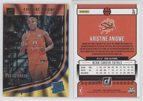 2019 Panini Donruss WNBA Press Proof Gold Laser /10 Kristine Anigwe Rookie RC