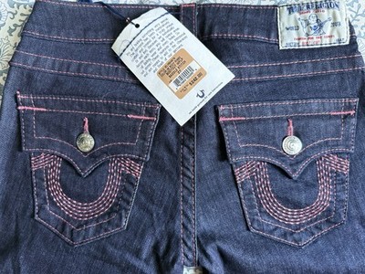 TRUE RELIGION BOOTCUT Pink Saddle Stitch STRETCH Jeans 27 Color 26 NWT