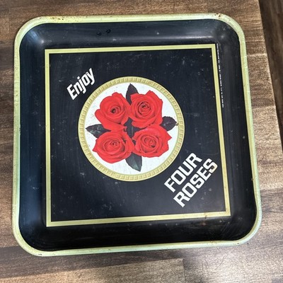 Four Roses Bourbon Tin Metal Sign Small Batch Bar Tray Vintage 60s.
