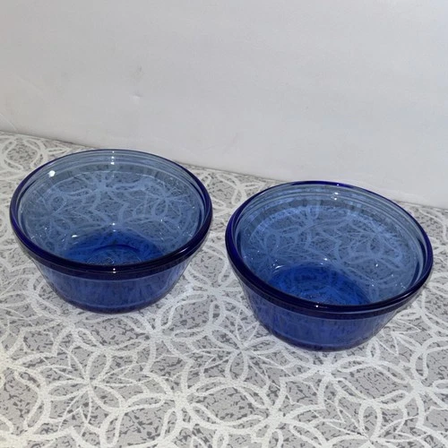 Lot of 2 Cobalt Blue 6 oz CUSTARD CUPS Ramekins USA #1034 Anchor Hocking