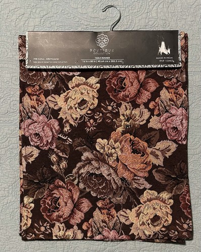 Damask Table Runner Multi-color Rose Pattern/Maroon Boutique Collection 16”X18” - Picture 2 of 6