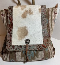 Myra Bag Cow Hair Leather Backpack Concho Western Boho Upcycled New
