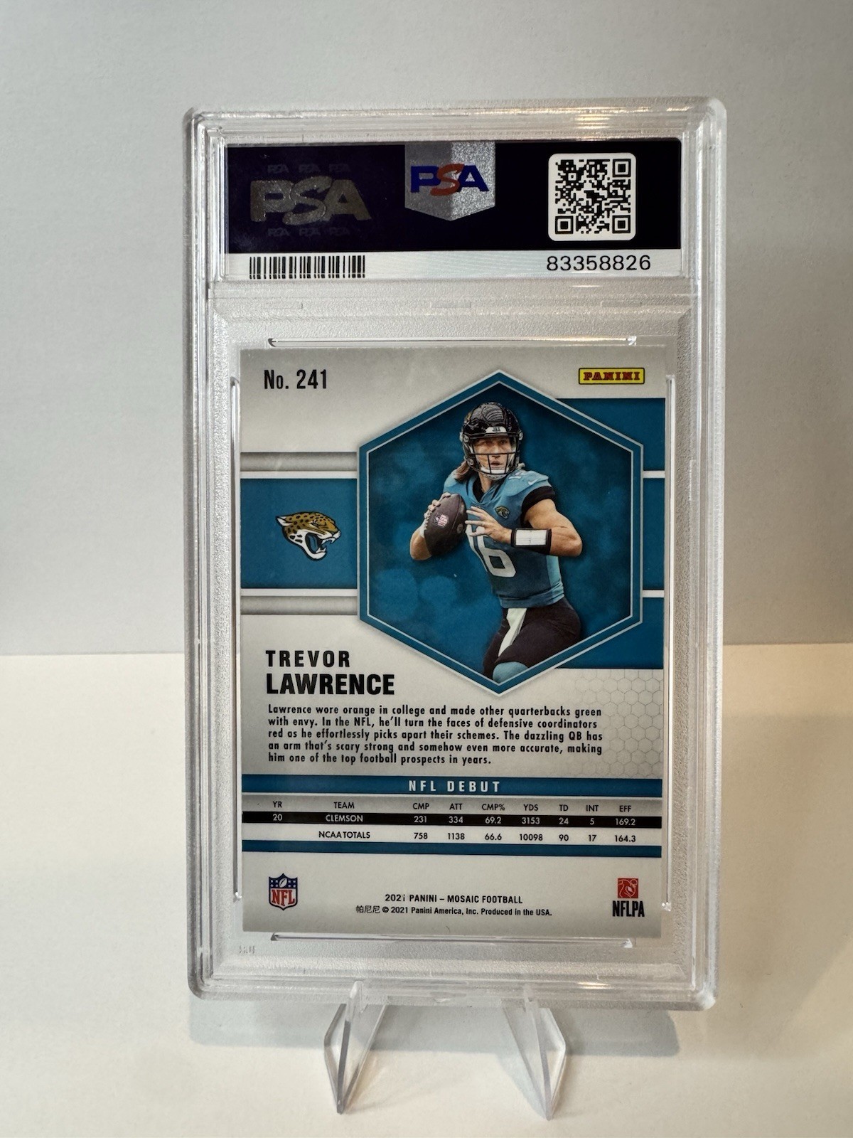 Panini Mosaic 2021 Football Trevor Lawrence RC NFL Debut Jaguars #241 PSA 10 GEM view 2