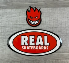 Real Skateboards X Spitfire Wheels Sticker Combo 2 Piece Set 7.5X3.25” - 3X2”