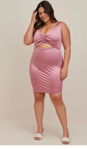Torrid Damen Mauve Rüschen Ausschnitt Satin Stretch Ärmellos Bodycon Minikleid 2X