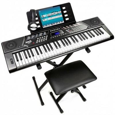 RockJam 61 Key Keyboard Piano Stand With Pitch Bend Kit, Piano Bench, Headpho...