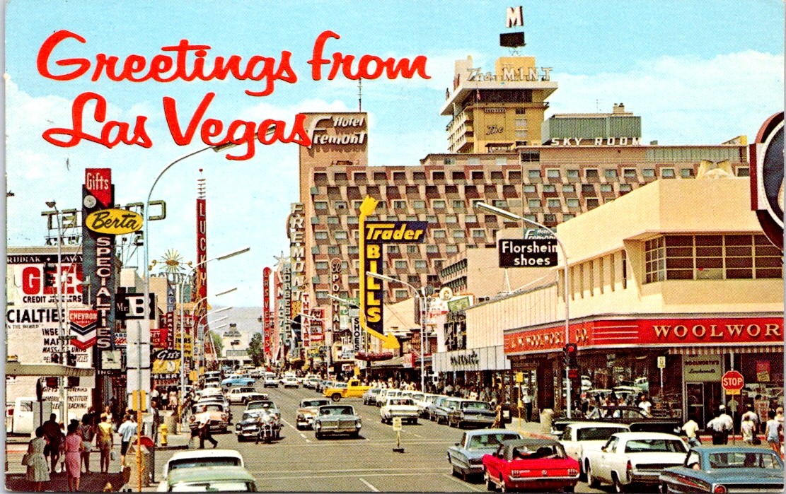 1966, Fremont Street, Greetings from LAS VEGAS, Nevada Postcard - Colourpicture