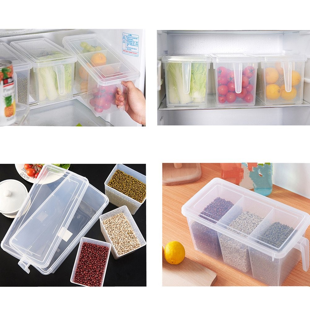 2 Pack Plastic Divided Veggie Storage Containers with Lids and Handles for Fr...