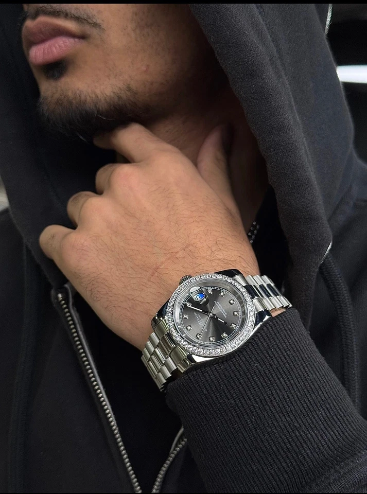 Bisel de diamantes grises Seikmod | NH35 Aut | Zafiro | Pulsera Jubilee 316L Foto 2 de 2