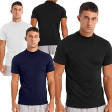 Mens Mock Neck Short Sleeved T-Shirt Turtleneck Casual Undershirt Solid Tee Tops