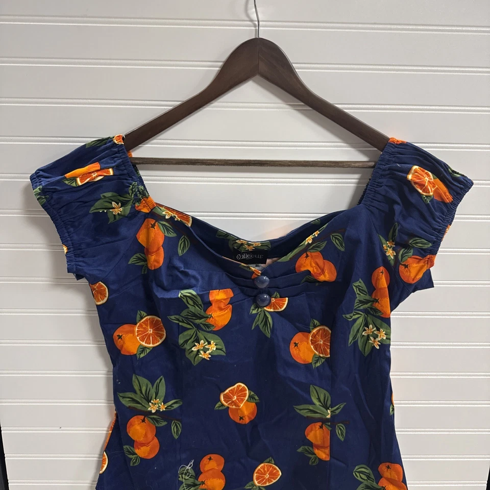 NWT Collectif Womens Rockabilly Pin-Up Dolores Oranges Top In Navy Size XXXL NWT - Image 2 of 4